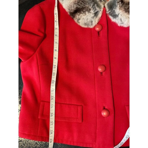 Vintage 60s Jack Feit Red Fitted Fur Trimmed Short Cropped Mod Blazer Jacket - Picture 11 of 12